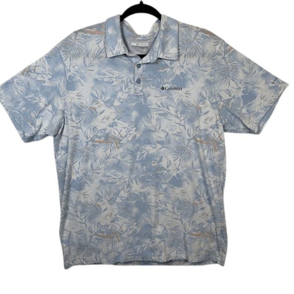 Columbia Thistle Town Omni Wick Polo Blue Tropical Print‎ Size Large
